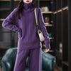 Suit 2023 Ladies Long Sleeve Turtleneck Cashmere Sweater Casual Knit Loose Wide Leg Pants Women 100% Pure Wool Suit