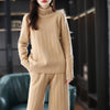 Suit 2023 Ladies Long Sleeve Turtleneck Cashmere Sweater Casual Knit Loose Wide Leg Pants Women 100% Pure Wool Suit