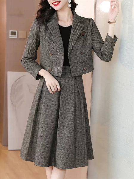 Suit Coat Skirt Two-Piece Women's Autumn And Winter Clothes High-End Temperament Professional Blazer Skirt Set T1059