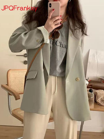 Suit Coat Women 2023 Spring and Autumn Double Breasted Green Suit Temperament Top Blazer Women Jacket Women Coats Coat Clothing