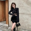 Suit Female 2023 Autumn Black Lace Hollow Suit Jacket + Black Sexy High Waist Bag Hip Skirt Two-piece Suit