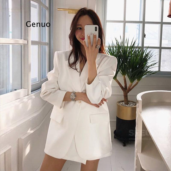 Suit Jacket 2023 Ladies Top White Wild Korean Version Casual Spring and Autumn Drape Suit Short Skirt Suit Women