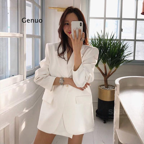 Suit Jacket 2023 Ladies Top White Wild Korean Version Casual Spring and Autumn Drape Suit Short Skirt Suit Women