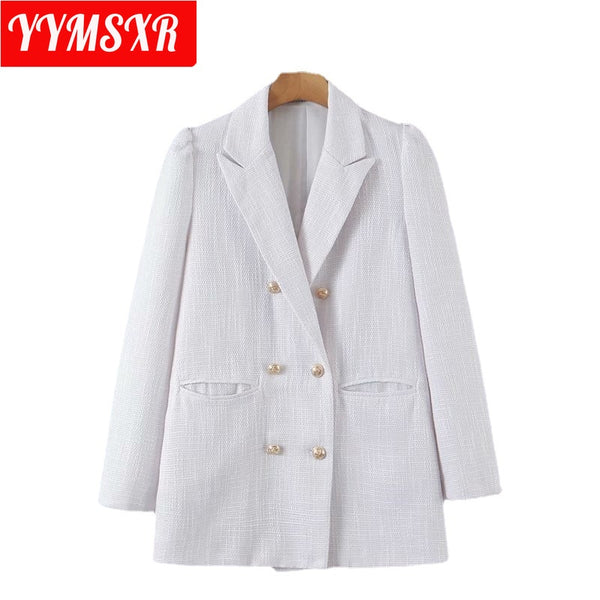 Suit Jacket Coat Women European and American Puff Sleeve Woolen Top 2023 Autumn Pure Color Versatile Loose Elegant Clothes