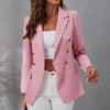 Suit Jacket  Flap Pockets   Office Blazer Women Button Placket Slim Business Office Coat