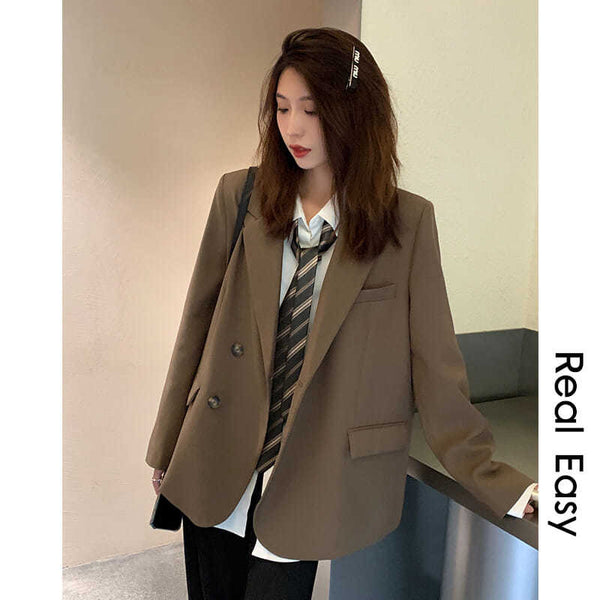 Suit Jacket For Women 2023 Spring Autumn Korean Style Slim Fit Casual Mid-Length Long Sleeve Double Breasted Blazer