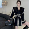Suit Jacket Women's Spring Autumn Trench Coat Women Retro French Design Waist Navy Collar Small Temperament Long Sleeve Blazers