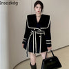 Suit Jacket Women's Spring Autumn Trench Coat Women Retro French Design Waist Navy Collar Small Temperament Long Sleeve Blazers