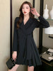 Suit Skirt Korea Chic Autumn Simple Trendy Women Lapel Tie Wide Loose Office Apricot Long-sleeved Suit Dress 2023