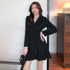 Suit Skirt Korea Chic Autumn Simple Trendy Women Lapel Tie Wide Loose Office Apricot Long-sleeved Suit Dress 2023