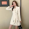 Suit Skirt Korea Chic Autumn Simple Trendy Women Lapel Tie Wide Loose Office Apricot Long-sleeved Suit Dress 2023
