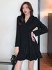 Suit Skirt Korea Chic Autumn Simple Trendy Women Lapel Tie Wide Loose Office Apricot Long-sleeved Suit Dress 2023