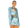 Suit Skirt Suit Women's Long Sleeve Feather Short Blue Small Suit Female Autumn Suit Fashion