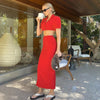 Suit dress women's two-piece dress mid-length solid color short top summer women's elegant sexy party high waist small suit skir