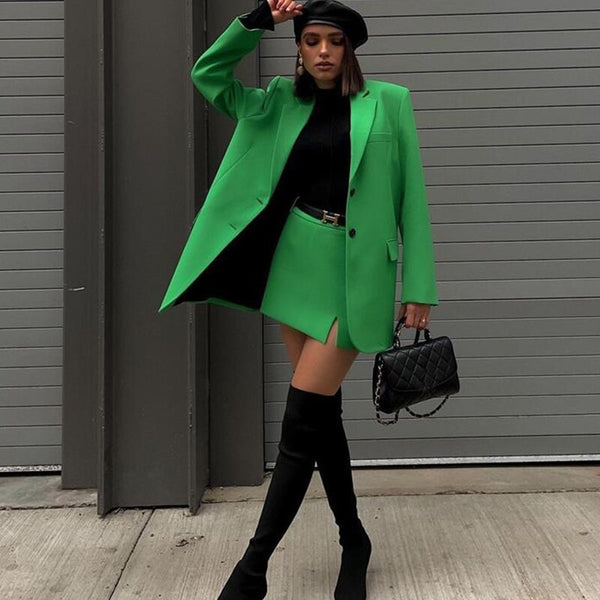 Suit suit elegant green office women Blazers 2 piece suit jacket + skirt 2023 street party Suits suits