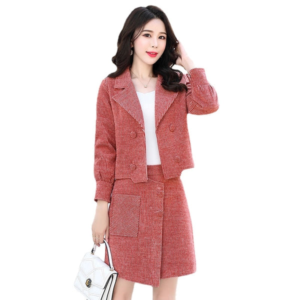 Suit women's short skirt suit women's spring 2023 women's clothing casual woolen small fragrance two-piece suit