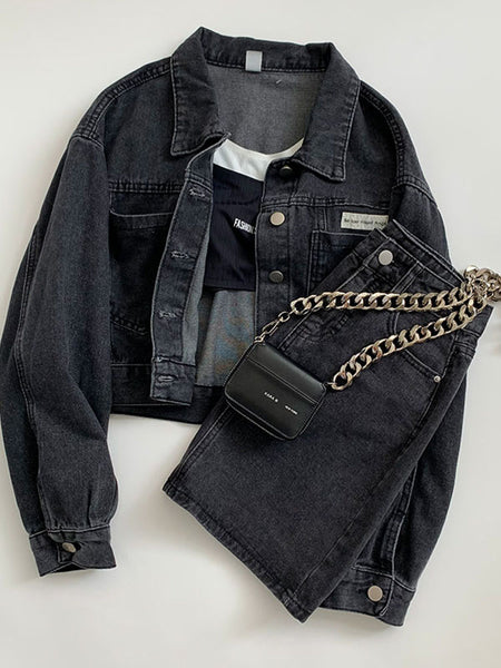 Suit women's summer temperament 2022 Korean women's style denim jacket + high-waist denim skirt