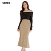 Suitable For Office Ladies Skirt Suit 2022 Spring Autumn Korean Slim One-Line Neck Slim Top + High Waist Mermaid Skirt Two-Piece
