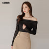 Suitable For Office Ladies Skirt Suit 2022 Spring Autumn Korean Slim One-Line Neck Slim Top + High Waist Mermaid Skirt Two-Piece