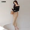 Suitable For Office Ladies Skirt Suit 2022 Spring Autumn Korean Slim One-Line Neck Slim Top + High Waist Mermaid Skirt Two-Piece