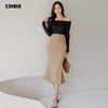Suitable For Office Ladies Skirt Suit 2022 Spring Autumn Korean Slim One-Line Neck Slim Top + High Waist Mermaid Skirt Two-Piece