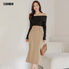 Suitable For Office Ladies Skirt Suit 2022 Spring Autumn Korean Slim One-Line Neck Slim Top + High Waist Mermaid Skirt Two-Piece