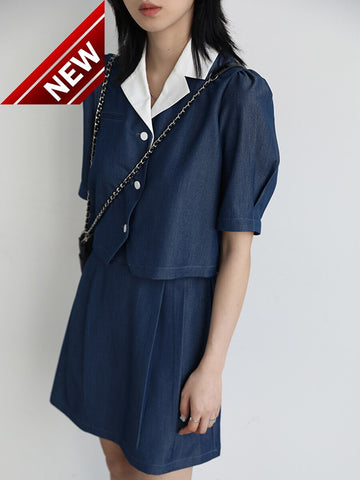 Suits Skirt Women's Detachable Collar Short A-line Skirts Solid Two Piece Set Woman Office Lady Summer 2023