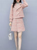 Suits Women Autumn Winter Elegant Vintage Plaid Blazer Coat Tops and Pink Mini Skirt 2 Two Piece Set Ladies Clothes