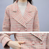 Suits Women Autumn Winter Elegant Vintage Plaid Blazer Coat Tops and Pink Mini Skirt 2 Two Piece Set Ladies Clothes