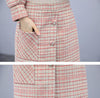 Suits Women Autumn Winter Elegant Vintage Plaid Blazer Coat Tops and Pink Mini Skirt 2 Two Piece Set Ladies Clothes