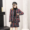 Suits Women Runway Designer Elegant Office Ladies Formal Tweed Wool Plaid Blazer Jacket Mini Skirt 2 Piece Set 2022 Winter
