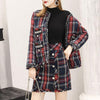 Suits Women Runway Designer Elegant Office Ladies Formal Tweed Wool Plaid Blazer Jacket Mini Skirt 2 Piece Set 2022 Winter