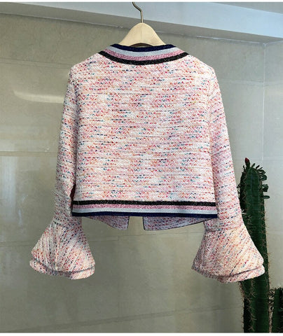 Suits Women Runway  Designers Elegant Office Ladies Formal Tweed Blazer Jacket Pink Mini Skirt Two Piece Sets Winter