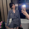 Suits with Skirts Irregular Patchwork Pleated Gothic Streetwear Short Blazer Elegant Sets Harajuku Y2k Set Woman 2 Pieces Skirts