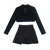 Suits with Skirts Irregular Patchwork Pleated Gothic Streetwear Short Blazer Elegant Sets Harajuku Y2k Set Woman 2 Pieces Skirts