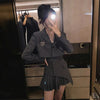Suits with Skirts Irregular Patchwork Pleated Gothic Streetwear Short Blazer Elegant Sets Harajuku Y2k Set Woman 2 Pieces Skirts