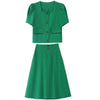 Summer 2-Piece Blazer Sets Square Collar Short Sleeve Cropped Blazer + High Waist A-Line Skirt Office Lady Casual Matching Set