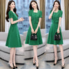 Summer 2-Piece Blazer Sets Square Collar Short Sleeve Cropped Blazer + High Waist A-Line Skirt Office Lady Casual Matching Set