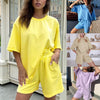 Summer 2 Pieces Set Tracksuit Women's Casual Sets Oversize Solid Short Sleeve T-shirts Women Suit Streetwear Ladies Shorts Suits