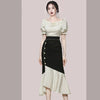 Summer 2 Pieces Set Women Dot Print Shirts Blouses And High Waist Patchwork Mermaid Skirts Korean Office Lady Suit
