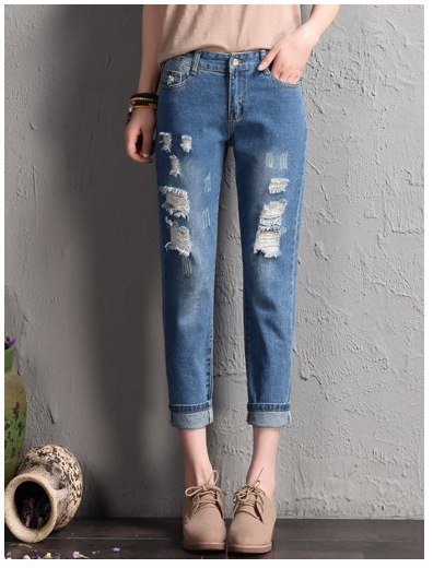 Summer 2022 Ladies Boyfriend Jeans For Women Female Elastic High Waist Mom Ripped Jeans Woman Pants Denim Jean Femme Trousers
