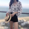 Summer 2022 New Arrival Wild Vintage Women Blouse Fashion Shirts Long Sleeve Casual Love Print Thin Perspective Blusas 75613