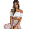Summer 2022 New crop top WOMENS Off shoulder short sleeve tank tops Backless solid color fashion sexy pullover top fem clothes