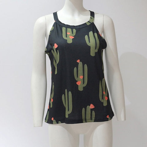 Summer 2022 Women Lady Camis Tops Cactus Pattern Printed Sleeveless Casual Tank Top Vest Female Camis Camisole Tee Lady Clothing