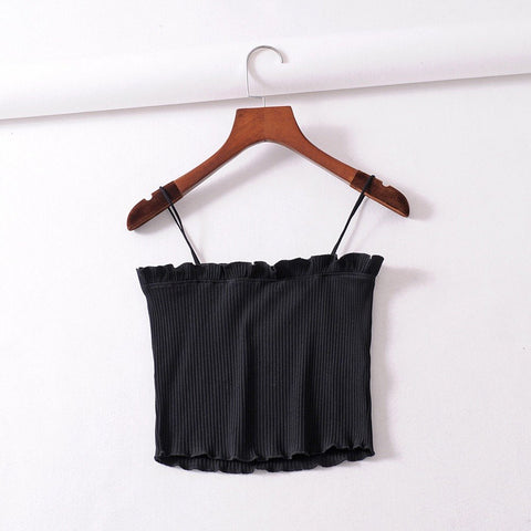 Summer 2022 yellow black white off shoulder crop top women shirts workout backless spaghetti strap cami top streetwear