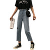 Summer 2022 Korean Style Ulzzang High Waist Personalized Knee Ripped Jeans Versatile Slimming Cropped Pants Women's Fashion