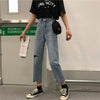 Summer 2022 Korean Style Ulzzang High Waist Personalized Knee Ripped Jeans Versatile Slimming Cropped Pants Women's Fashion