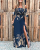Summer 2022 Women Maxi Dress Off Shoulder Puff Sleeve Ruched  Floral Print High Slit  Elegant Casual Clothing Dress