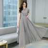 Summer 2022 Korean Short Sleeve Chiffon floral dress slim waist long skirt beach skirt