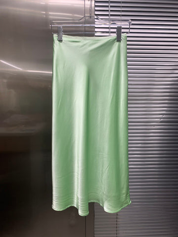 Summer 2022 acetate satin high waist drape skirt 0627